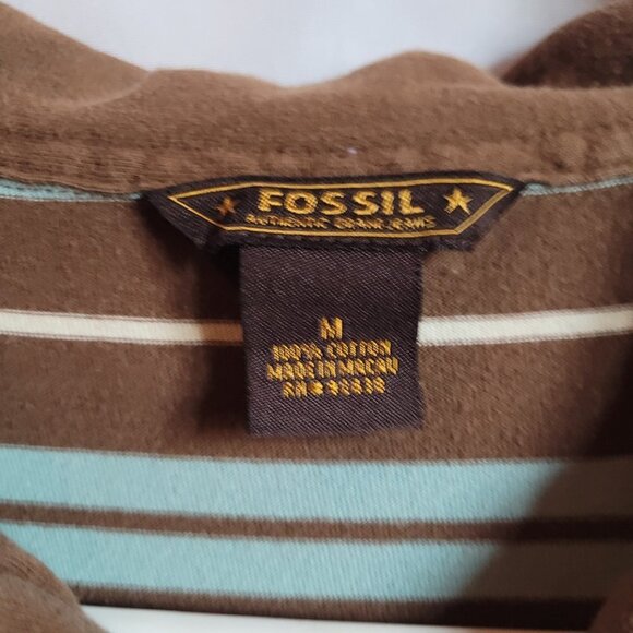 Fossil Men's Brown/Blue Striped Polo Shirt Size Medium - Picture 2 of 6